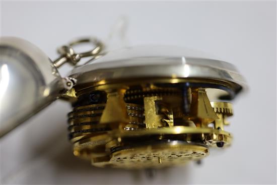 Michael Knight, London, an 18th century silver pair-cased keywind verge pocket watch with silvered Roman dial,